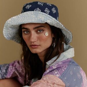 Free People Navy and Light Blue Paisley Bucket Hat